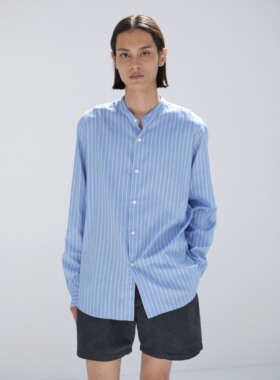 【代购】AURALEE 26ss Cotton silk stripe shirt 竖条纹立领衬衫
