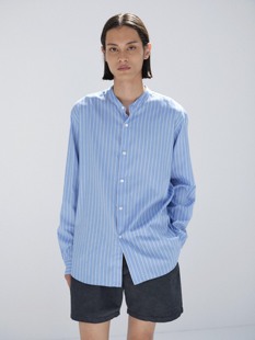 【代购】AURALEE 26ss Cotton silk stripe shirt 竖条纹立领衬衫