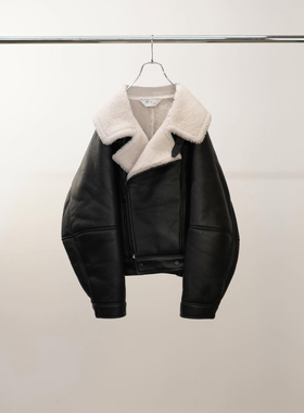 【代购】ANCELLM 25aw Mouton double jacket 棉羊皮草斜拉链皮衣