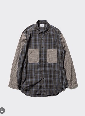 【代购】UNLIKELY 26ss Work shirt 2tone 格纹拼接工装衬衫