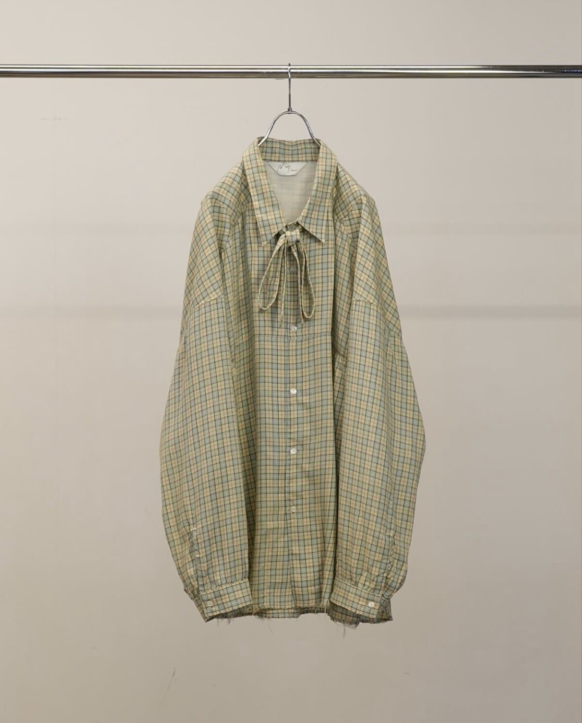 【代购】ANCELLM 26ss Bowtie check shirt 丝绵领结宽松格纹衬衫