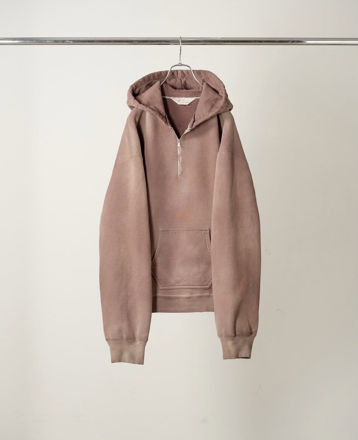 秋冬新款薄绒染色做旧半拉链帽衫