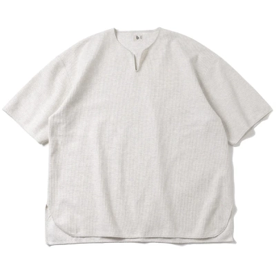 春夏新款定番华夫格面料开领T恤