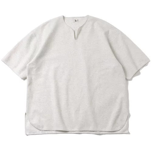 春夏新款定番华夫格面料开领T恤