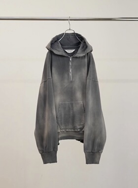 【代购】ANCELLM 26ss Light loop zip hoodie染色做旧半拉链帽衫