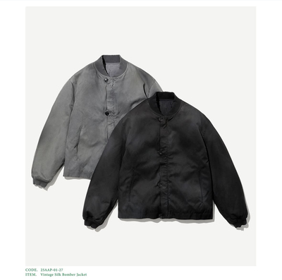 秋冬新款真丝面料复古做旧飞行服