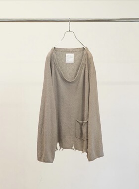 【代购】ANCELLM 26ss Silk uvneck knit 全真丝深领破坏做旧T恤