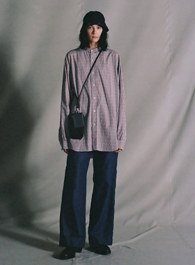 【代购】NICENESS 26ss “NN”Band collar shirt 竖条纹立领衬衫