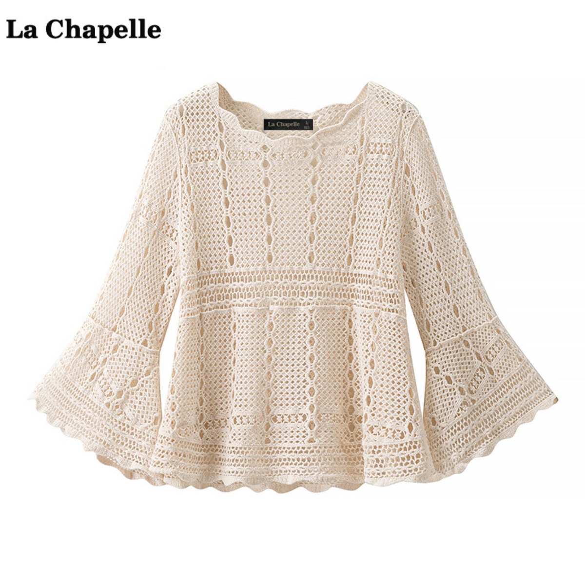 拉夏贝尔/La Chapelle镂空钩花喇叭袖针织衫女夏季薄款防晒罩衫