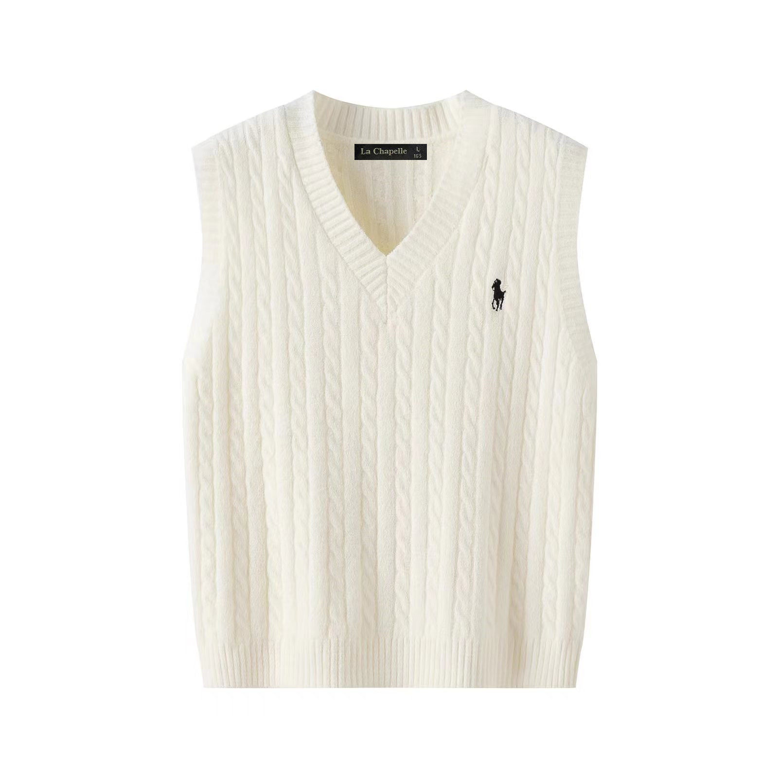 拉夏贝尔/La Chapelle学院风针织刺绣马甲背心女秋季新款叠穿上衣