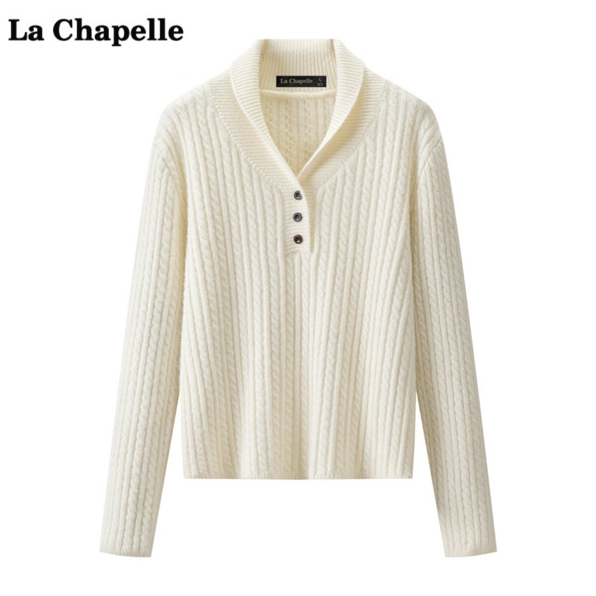 拉夏贝尔/La Chapelle法式翻领麻花针织衫女秋冬新款显瘦百搭毛衣