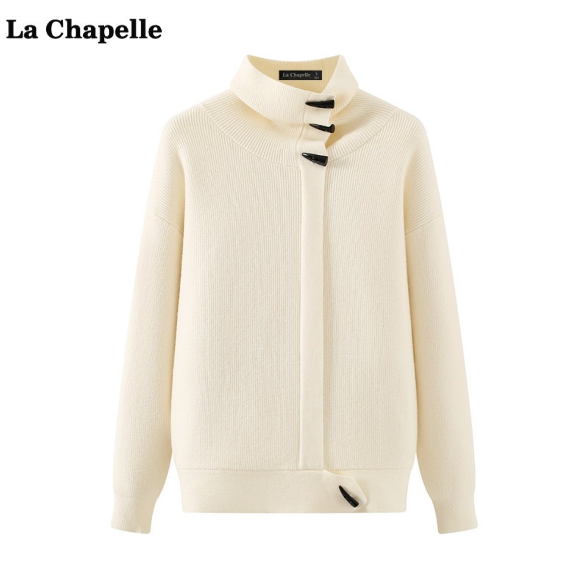 拉夏贝尔/La Chapelle设计感牛角扣高领针织衫女秋冬新款宽松毛衣