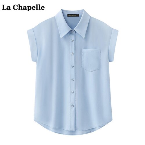 拉夏贝尔/La Chapelle超火减龄衬衫女夏季新款翻边小飞袖显瘦上衣