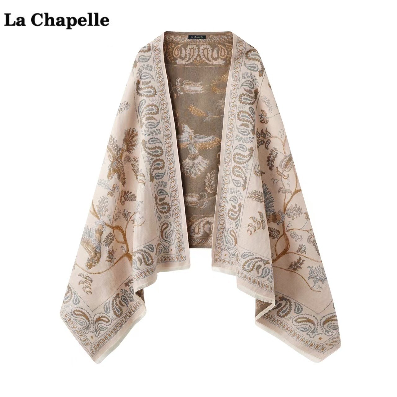 拉夏贝尔/La Chapelle空调房保暖围巾女秋季高级感民族风斗篷披肩