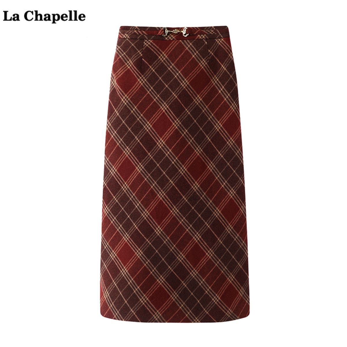 拉夏贝尔/La Chapelle新年红色穿搭格子半身裙女春新款高腰A字裙