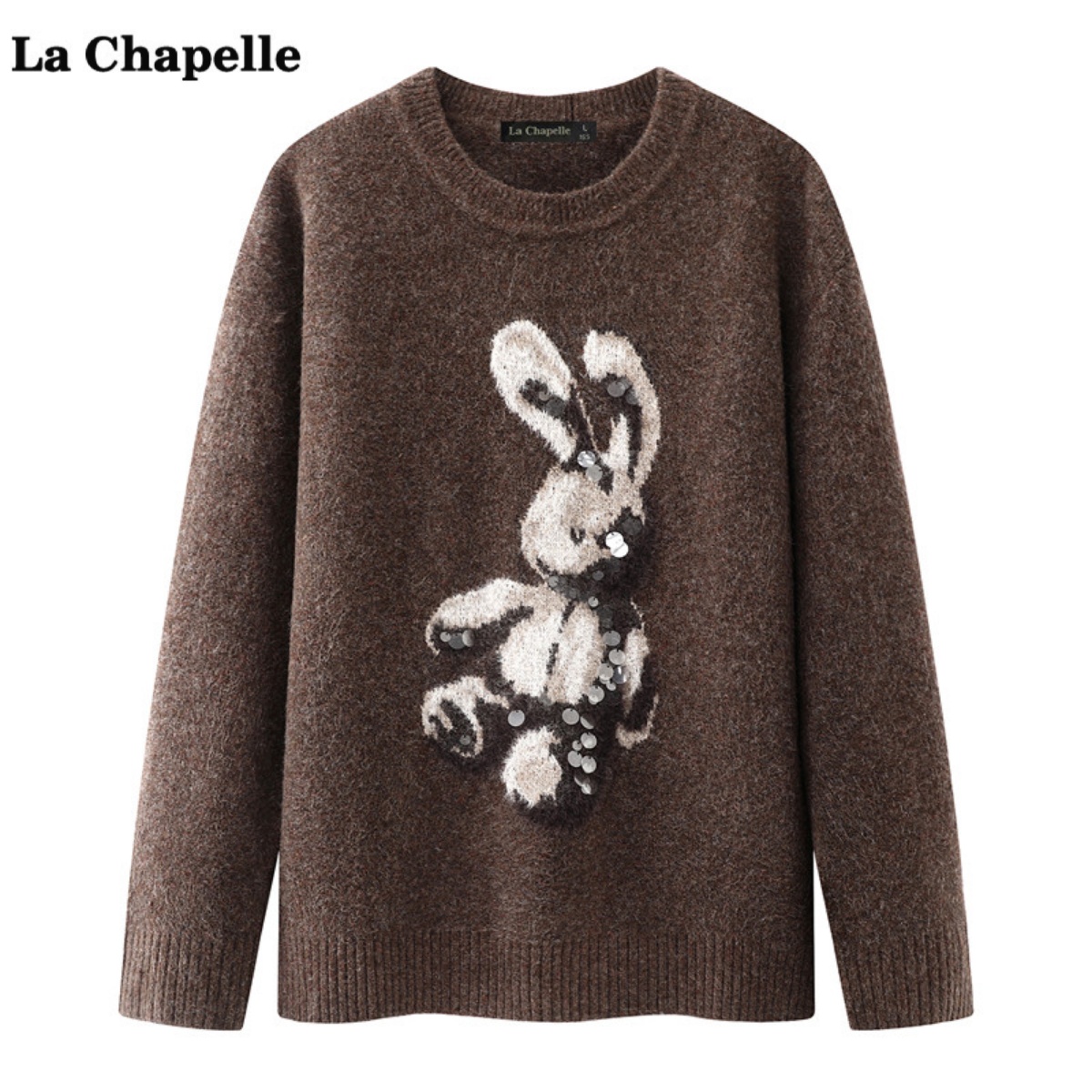 拉夏贝尔/La Chapelle时尚卡通兔子亮片针织衫女秋冬休闲宽松毛衣
