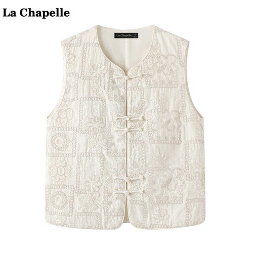 拉夏贝尔/La Chapelle新中式国风马甲女秋季新款重工刺绣盘扣马夹