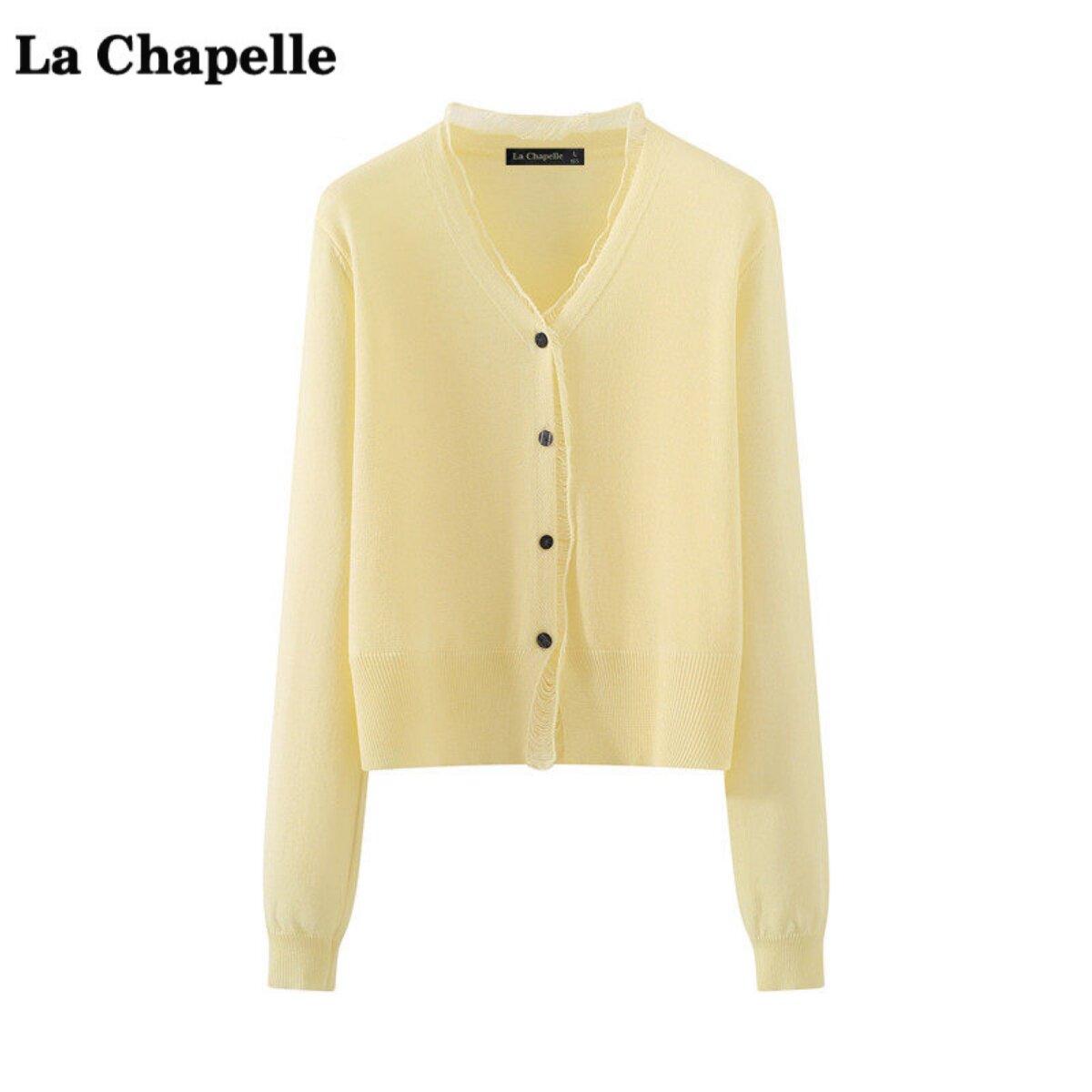 拉夏贝尔/La Chapelle糖果色V领针织开衫女春季新款气质修身上衣