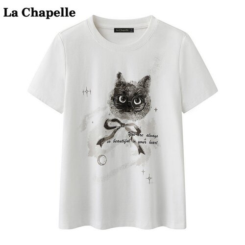 拉夏贝尔/La Chapelle猫咪印花T恤女夏新款凉感休闲显瘦百搭短袖