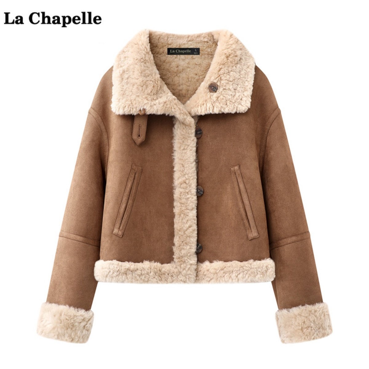 拉夏贝尔/La Chapelle复古翻领皮毛一体羊羔毛外套女秋冬保暖上衣,女装/女士精品,皮草,淘宝优惠券,粉丝福利购,淘宝优惠卷