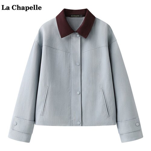 拉夏贝尔/La Chapelle通勤撞色翻领外套女春季显瘦休闲夹克上衣