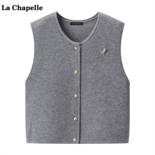 拉夏贝尔/La Chapelle韩版圆领针织马甲女秋开衫外搭叠穿显瘦上衣