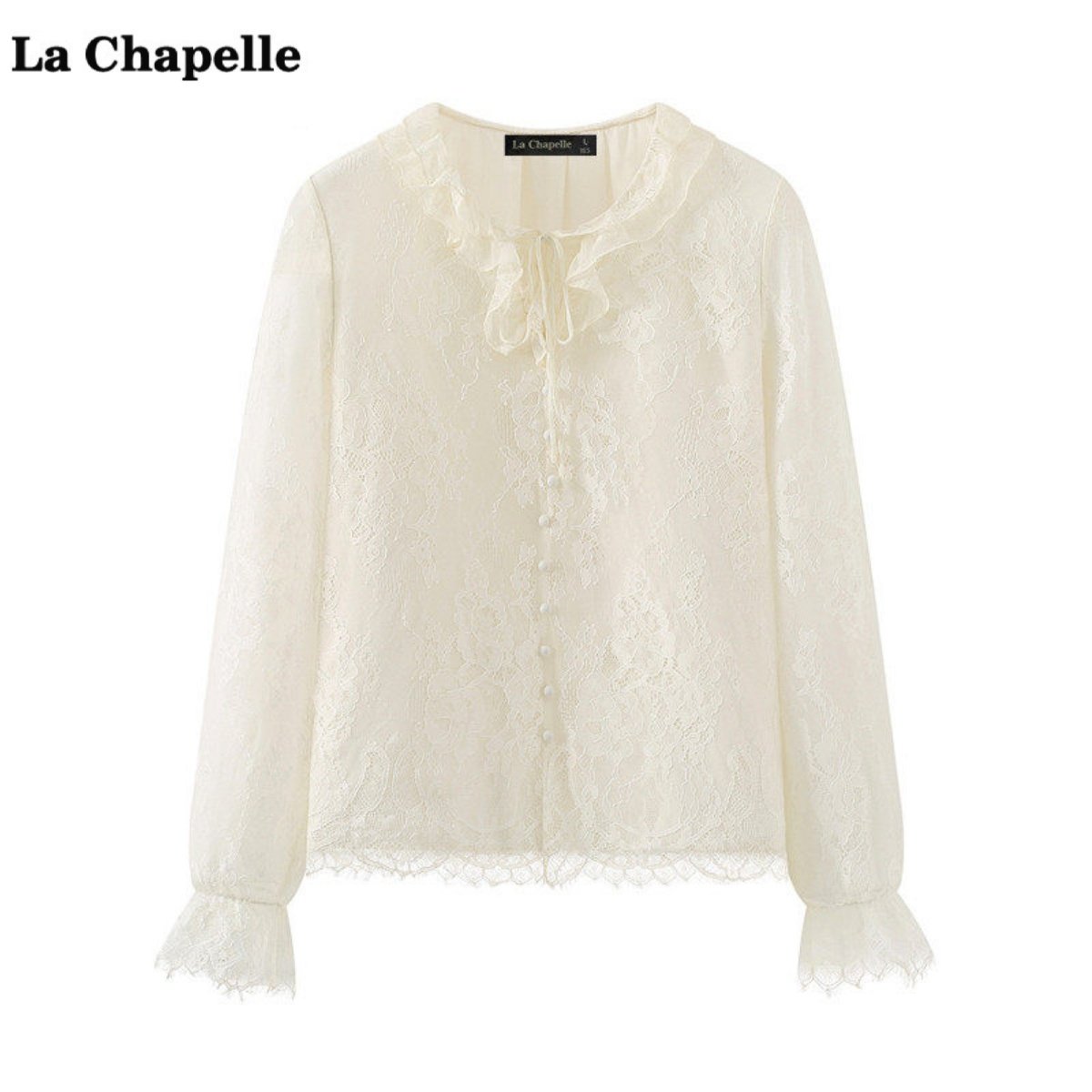 拉夏贝尔/La Chapelle法式温柔风蕾丝衫女春季花边V领喇叭袖小衫,女装/女士精品,蕾丝衫/雪纺衫,淘宝优惠券,粉丝福利购,淘宝优惠卷