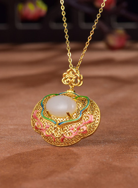 S925纯银香囊吊坠女花丝复古宫廷风平安锁端午节香囊纯银项链饰品