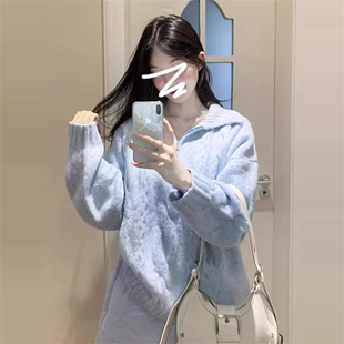 胖MM显瘦宽松针织打底衫 慵懒风奶fufu拉链翻领保暖毛衣女秋冬大码