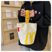 2024新款 手提袋子女帆布包饭盒便当包上班水桶包小拎包外出手提包