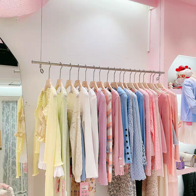 服装店展示架女装店不锈钢吊架挂婚纱钢丝绳吊杆橱窗可调节挂衣杆