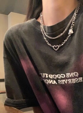 夏季爱心项链女高级设计感小众双层叠戴T恤链锁骨链甜酷配饰颈链