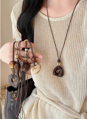 中式浪漫！不规则长款吊坠项链女秋冬美拉德复古毛衣链挂绳配饰品