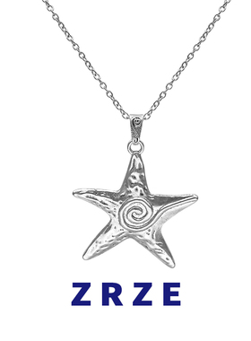 复古银色海星五角星吊坠夏日海边度假风项链女夸张拍照氛围感