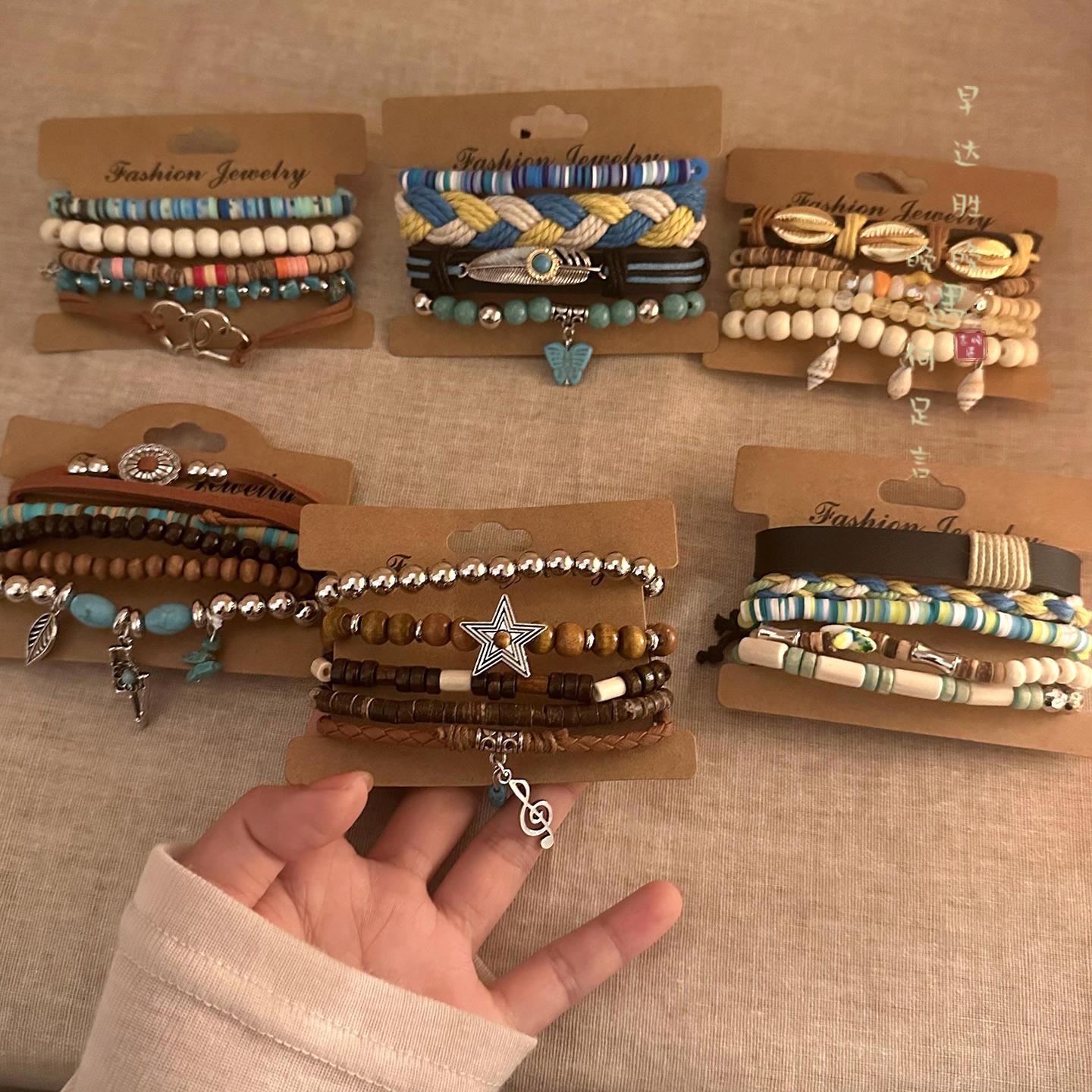 复古编织绳叠戴手链女款小众民族风串珠波西米亚手串巨好看的手饰