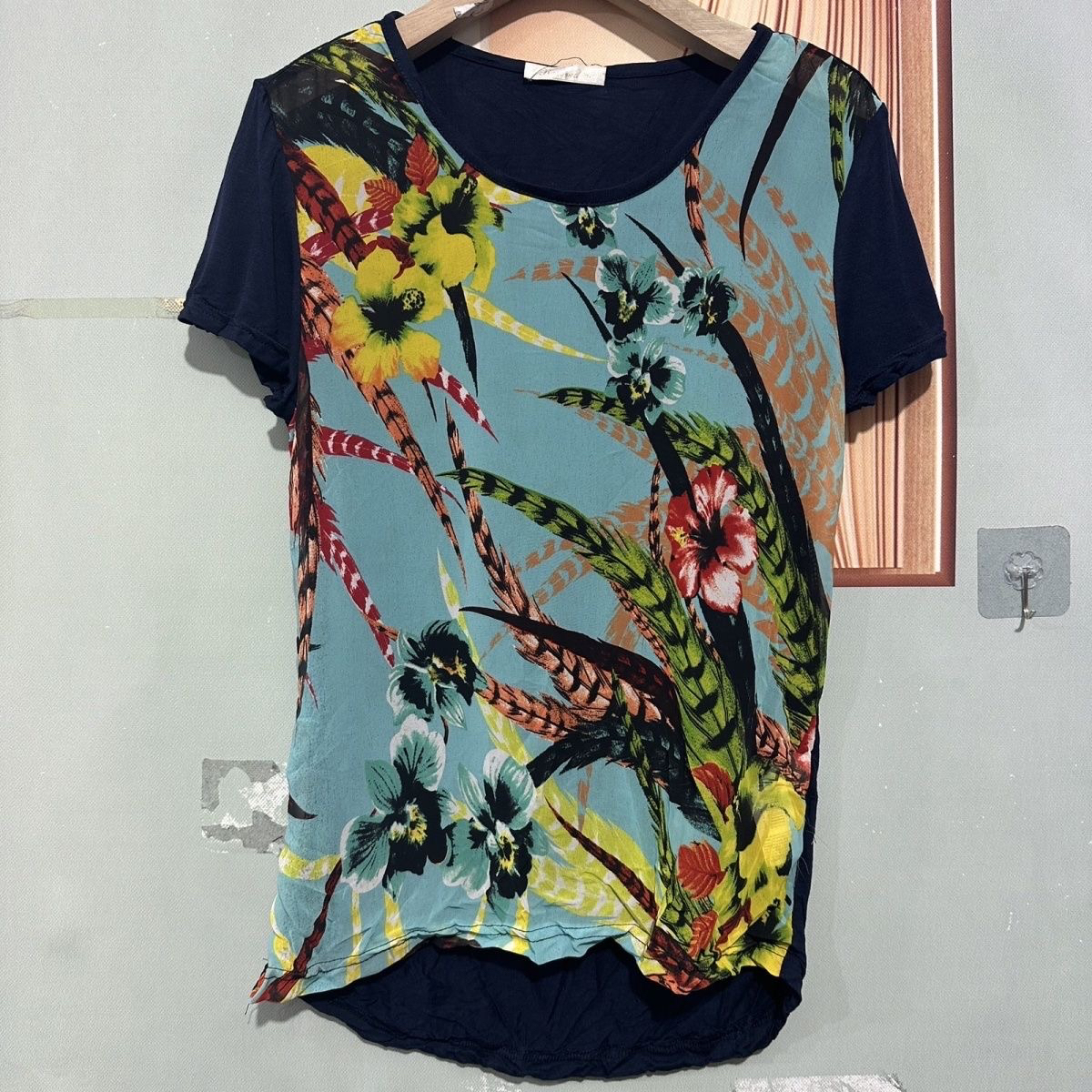 C0169夏装雪纺印花短袖夏季新款修身洋女装时尚圆领短袖T恤女夏季