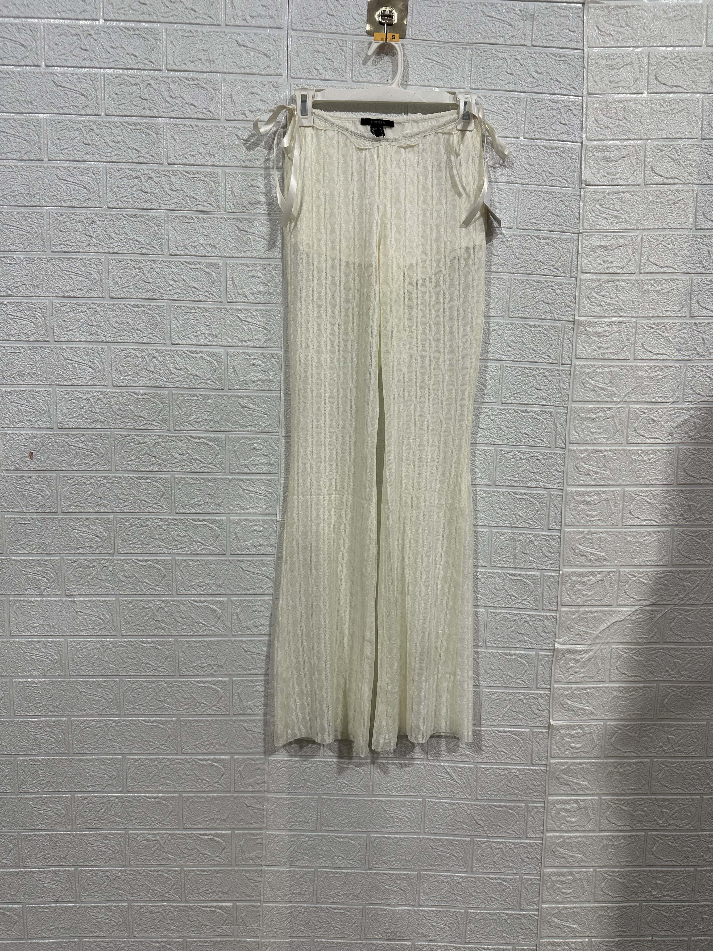 欧美时尚潮流外贸品牌个性设计性感镂空透视蕾丝松紧腰微喇休闲裤