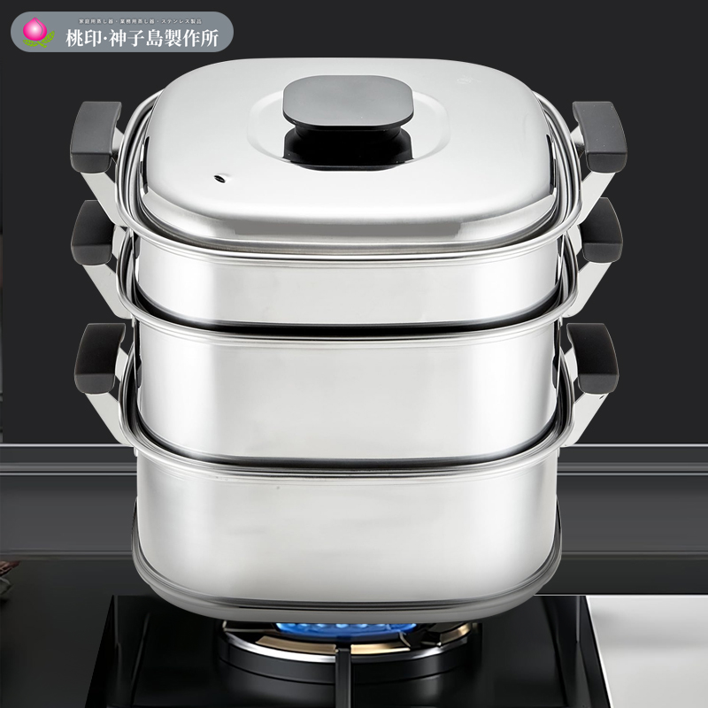 日本进口神子岛桃印方形蒸锅