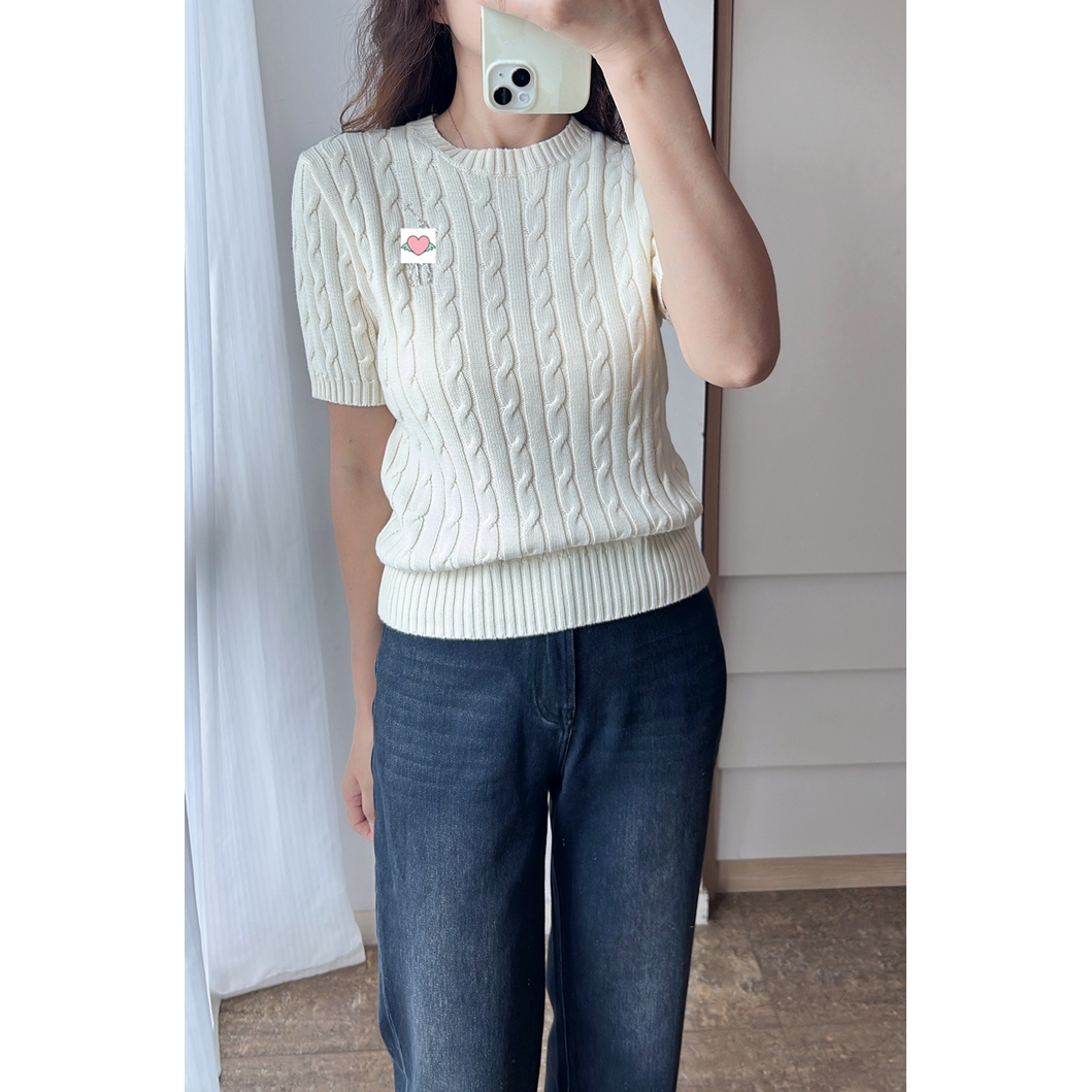 EP字母提花半拉链无袖针织上衣