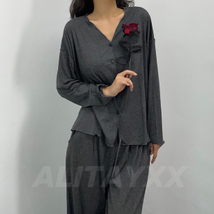 空调房家居服套装 Alitayxx 舒适绵绸睡衣女开衫 晚雾 莫代尔棉薄款