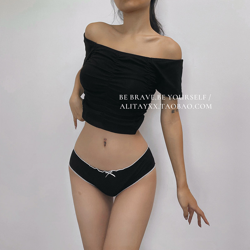 Alitayxx 条纹三色螺纹蝴蝶结木耳边女生透气纯棉裆中腰三角内裤,女士内衣/男士内衣/家居服,女三角裤,淘宝优惠券,粉丝福利购,淘宝优惠卷