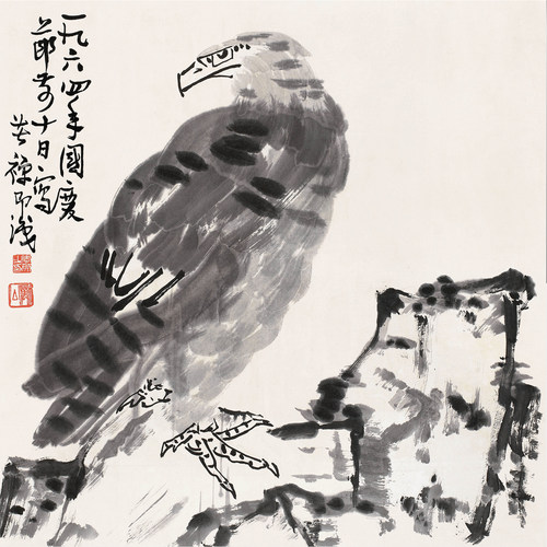 z08李苦禅鹰斗方国画 画心装饰画名人字画宣纸高清微喷画芯打印