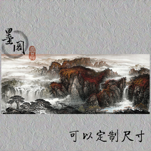 饰画芯高清宣纸微喷打印 左右逢源聚宝盆风水招财靠山国画山水装