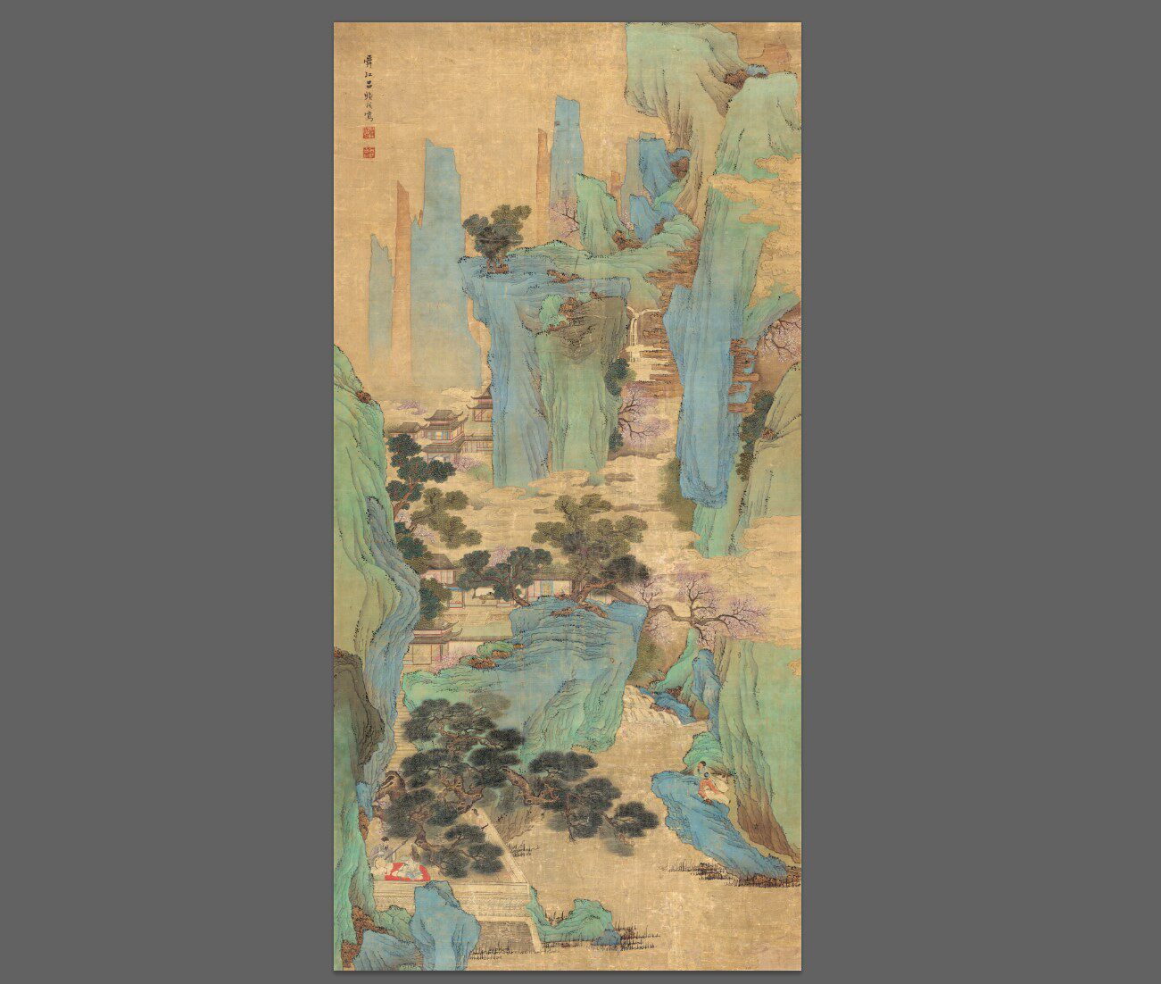 博物馆收藏吕焕成春山听阮图国画芯名家字画画心装饰高清微喷打印