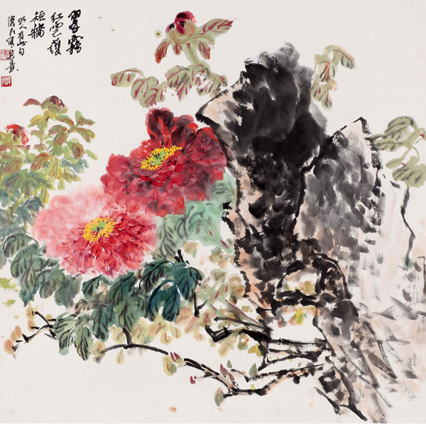 张伟民  牡丹-斗方 国画 画心装饰画 名人字画宣纸高清微喷画芯