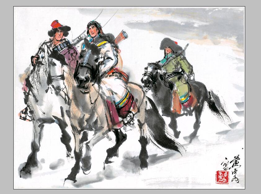 黄胄 骑马狩猎 国画 名家字画 装饰画 画心宣纸高清微喷画芯