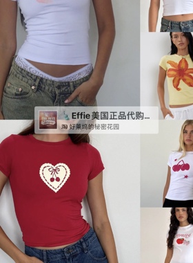 美代正品Motelrocks美式复古樱桃印花日常欧美芭蕾少女风短袖上衣
