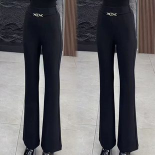 春季韩版高腰黑色微喇叭裤休闲裤女显瘦垂感长裤腰链通勤气质西裤