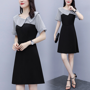 RM8451#新款大码女装连衣裙拼接不规则衬衫领胖mm显瘦遮肉桔梗裙