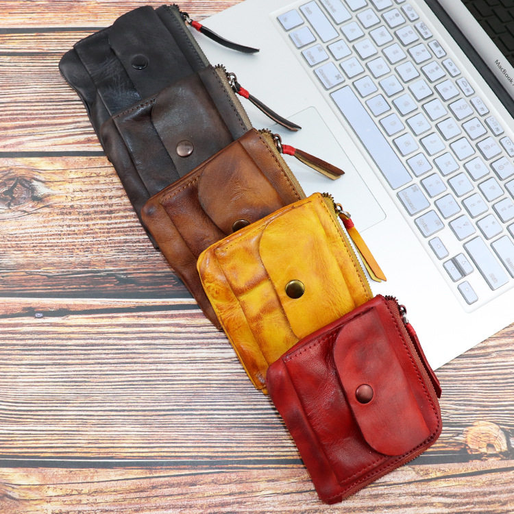 植鞣皮女士真皮复古手工牛皮多功能车钥匙包扣个性收纳零钱卡包男